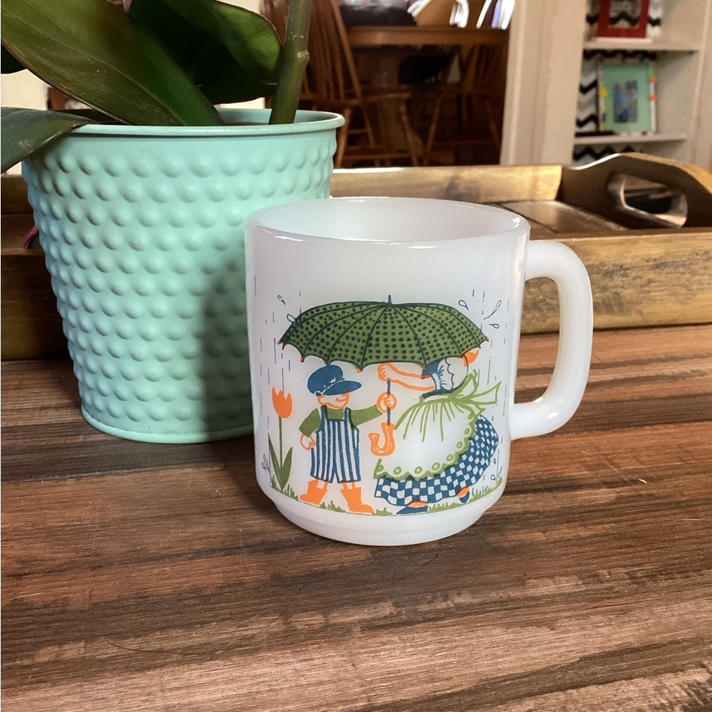 Vintage Glasbake Milk Glass “A Friend Is A Present” Coffee Mug Cup Tea